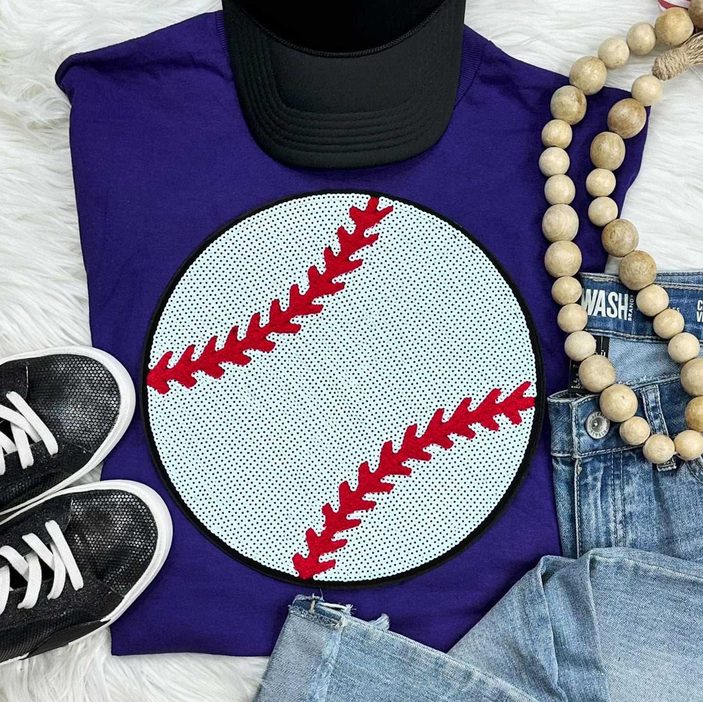Sequin Baseball Chenille Patch Everyday Tee