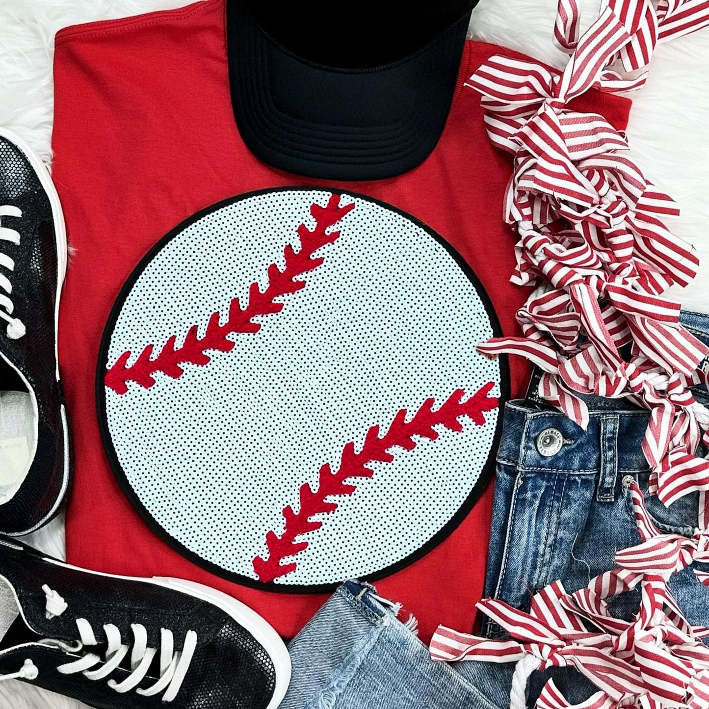 Sequin Baseball Chenille Patch Everyday Tee