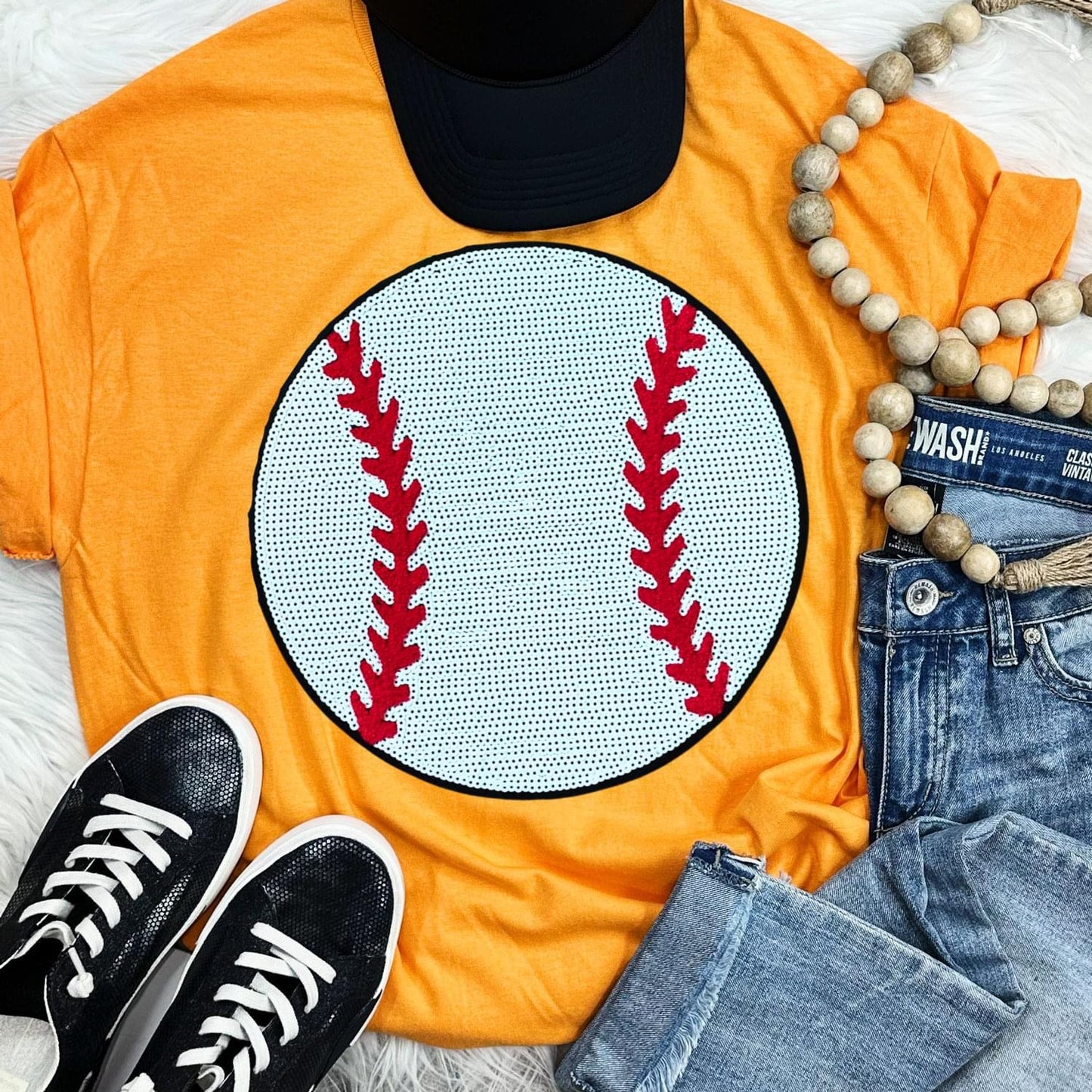 Sequin Baseball Chenille Patch Everyday Tee