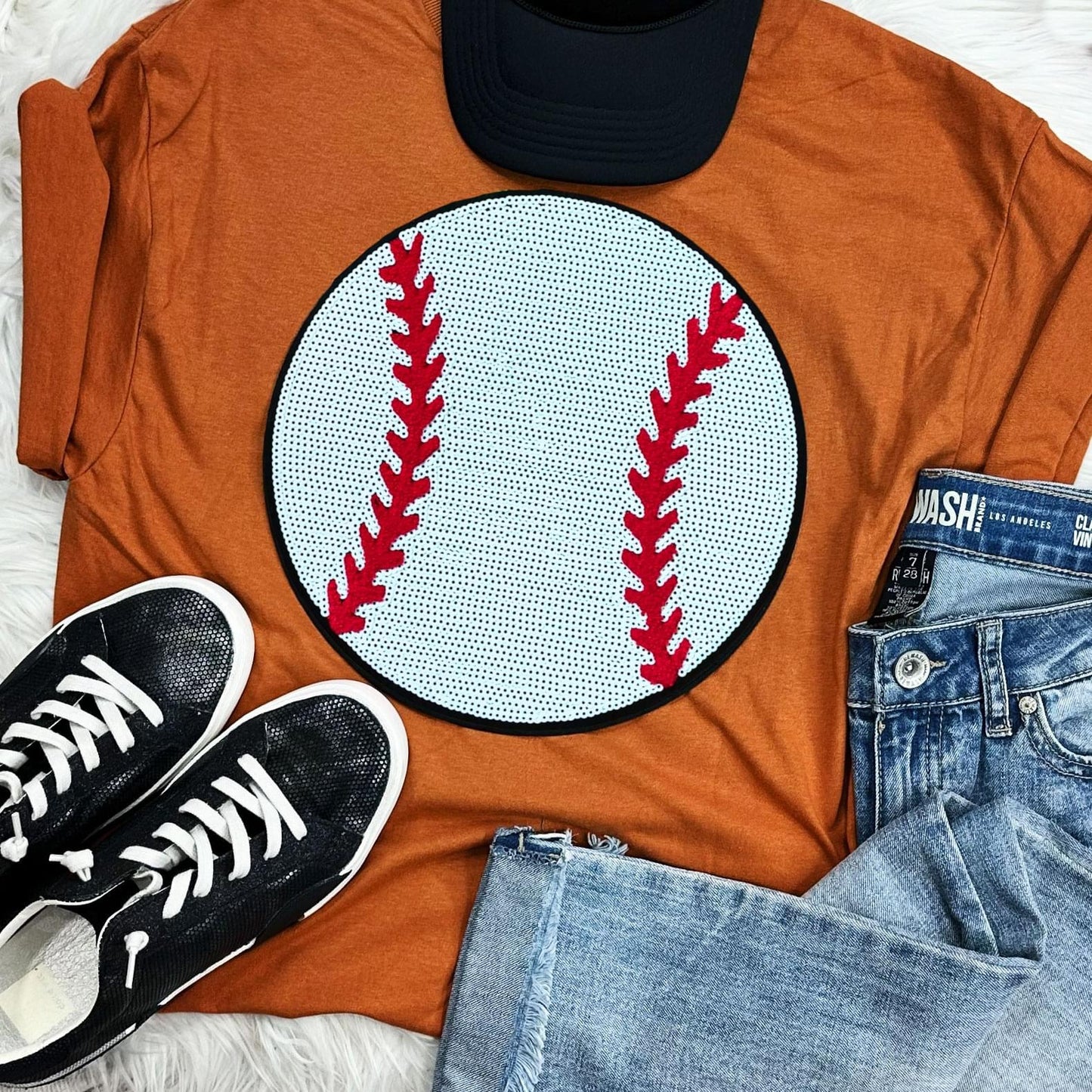 Sequin Baseball Chenille Patch Everyday Tee