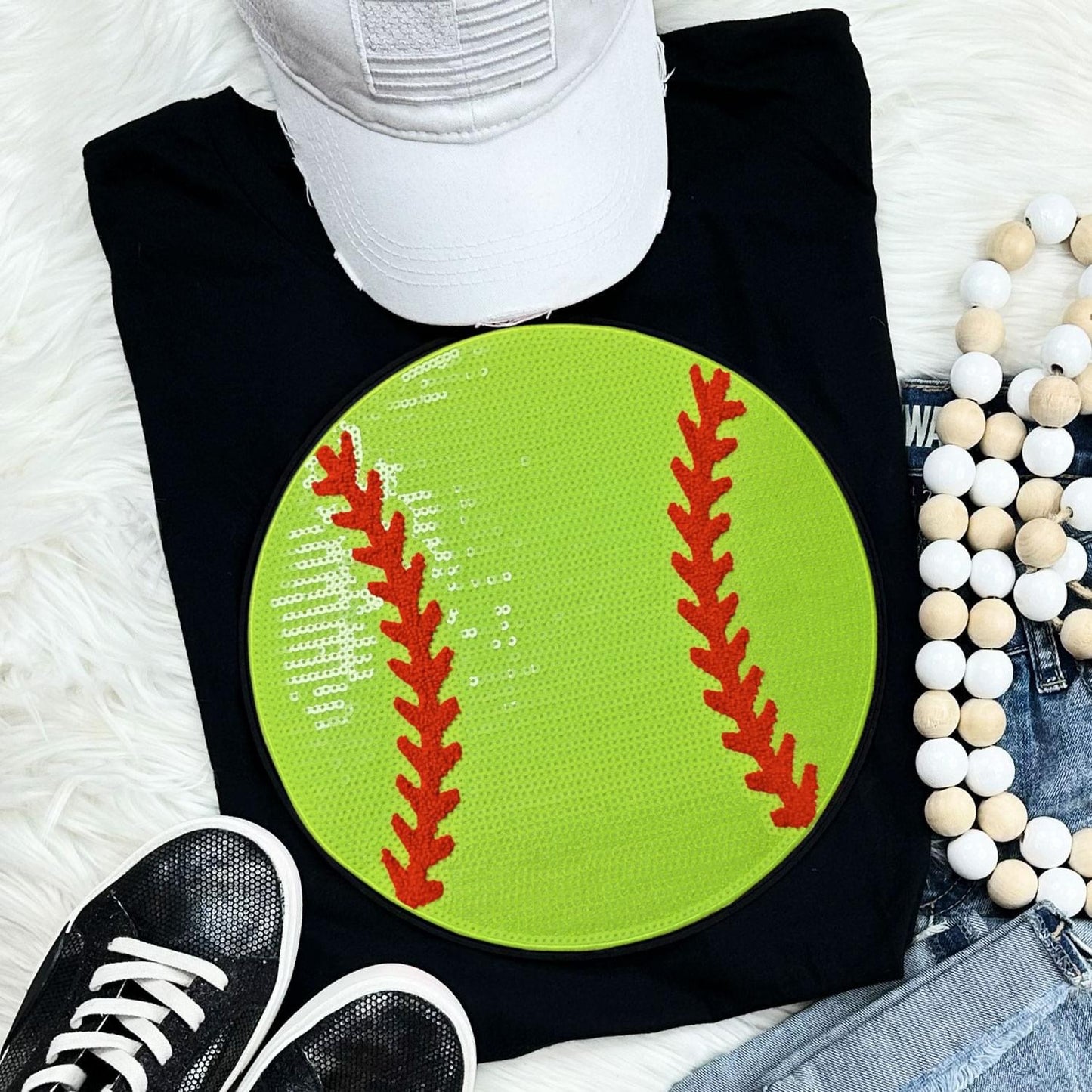 Sequin Softball Chenille Patch Everyday Tee
