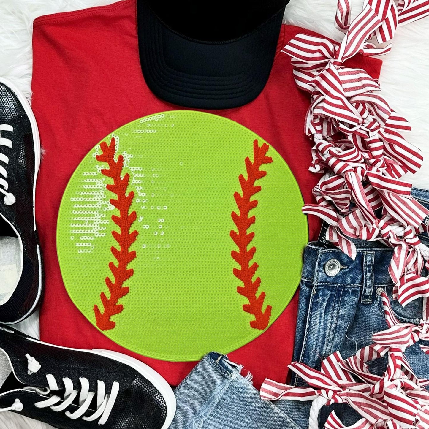 Sequin Softball Chenille Patch Everyday Tee