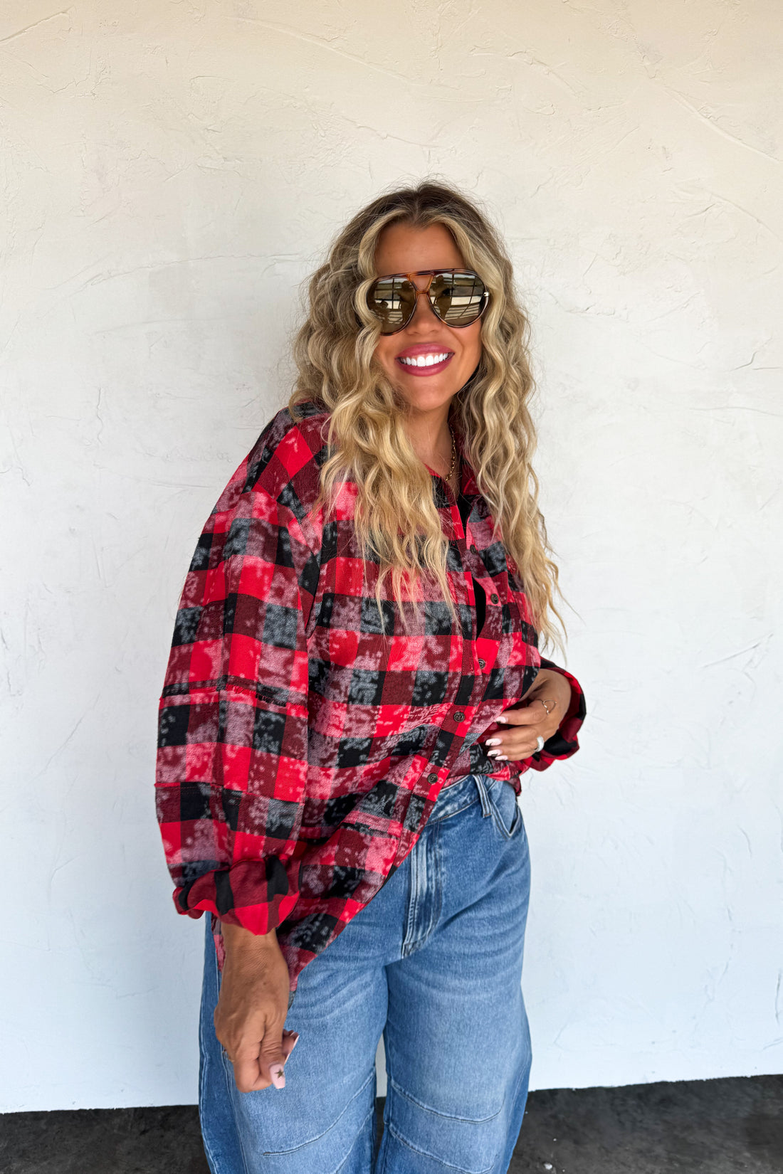 PREORDER- JUNIPER BLEACHED PLAID TOP