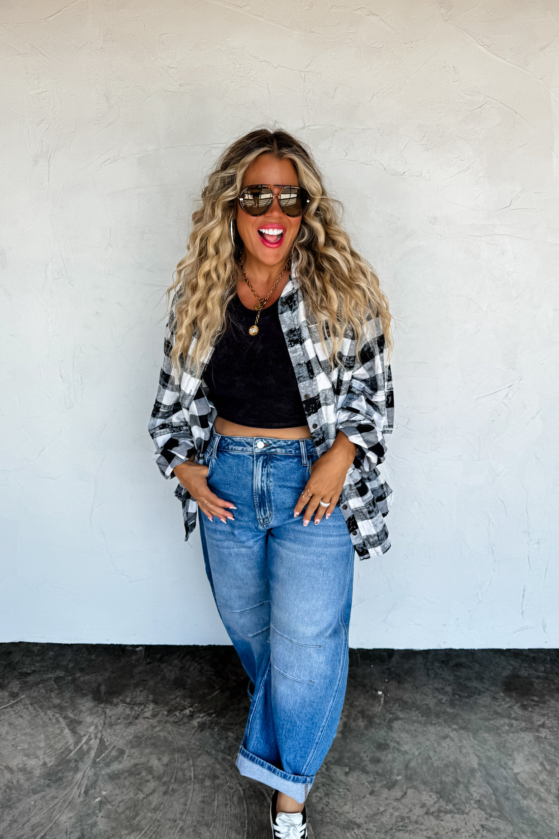 PREORDER- JUNIPER BLEACHED PLAID TOP