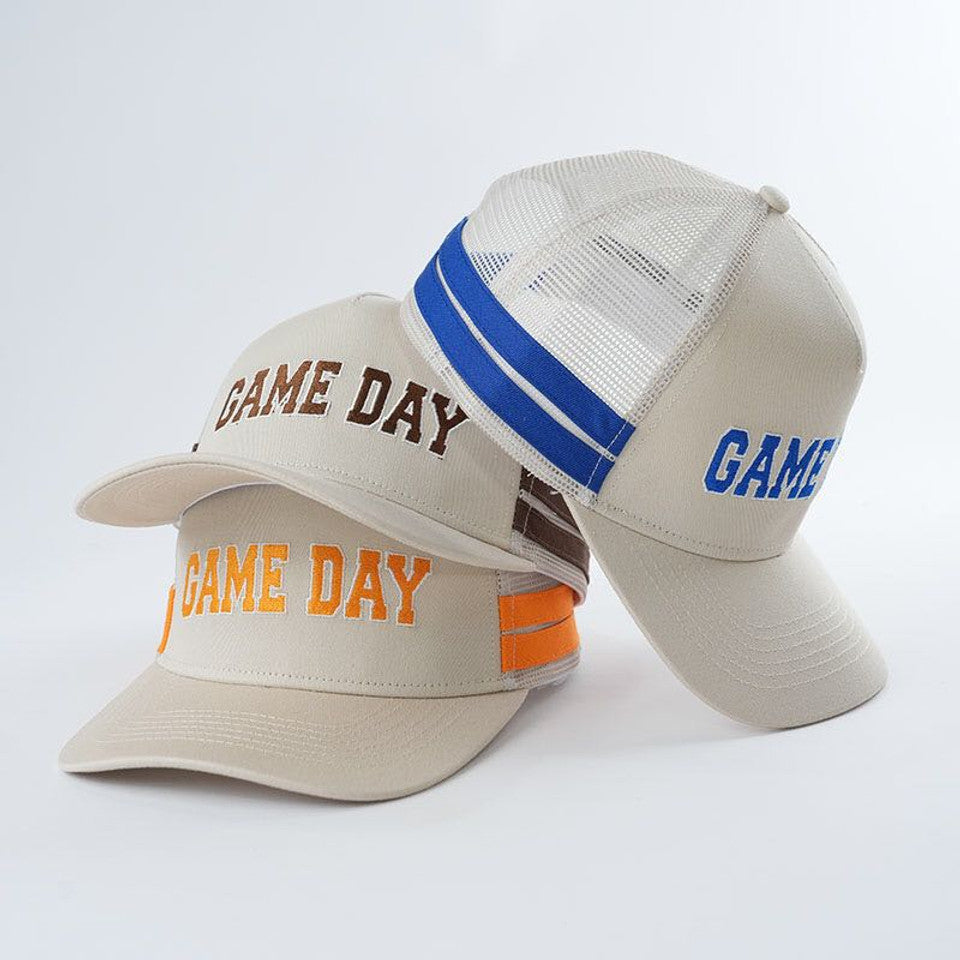 Embroidered Game Day Double Stripe Trucker Hat
