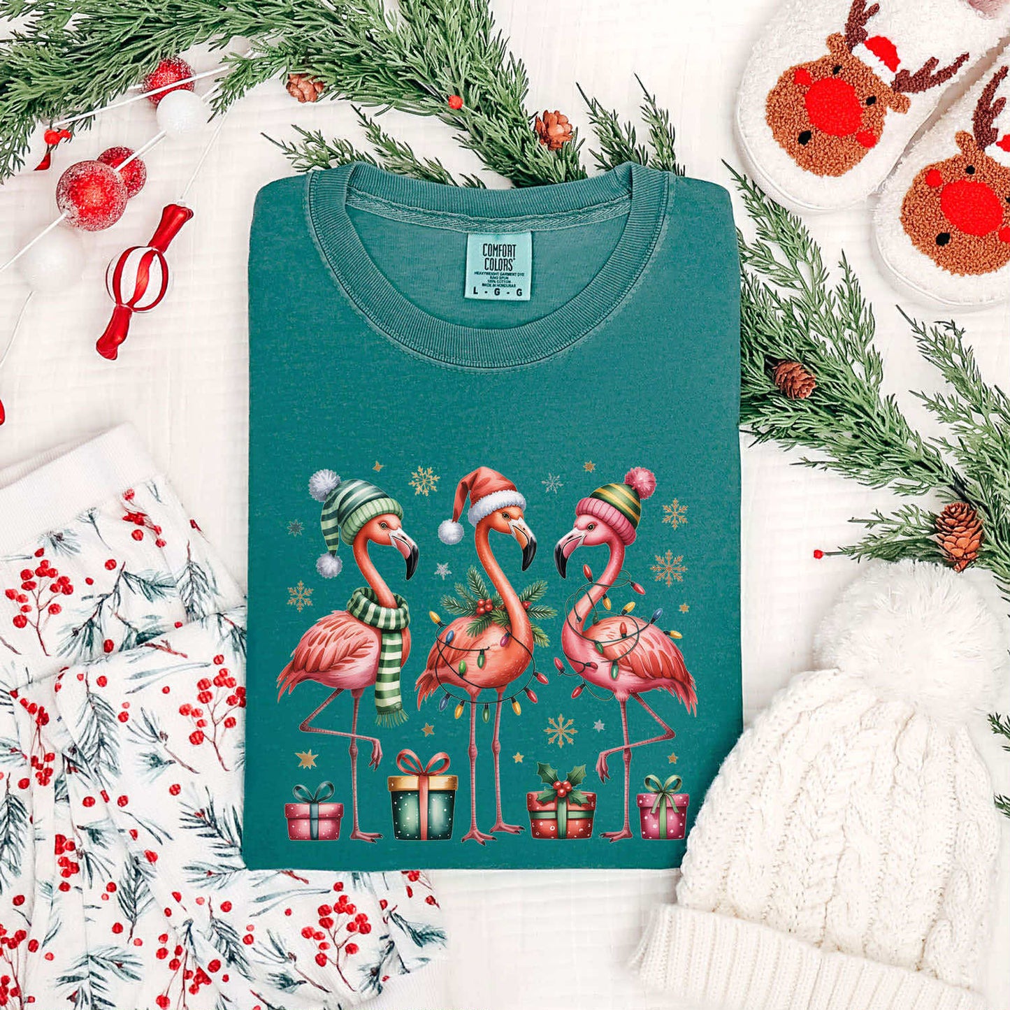 Christmas Flamingos Tee