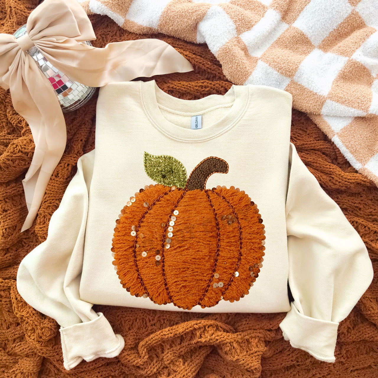 Faux Yarn Pumpkin Sweatshirt