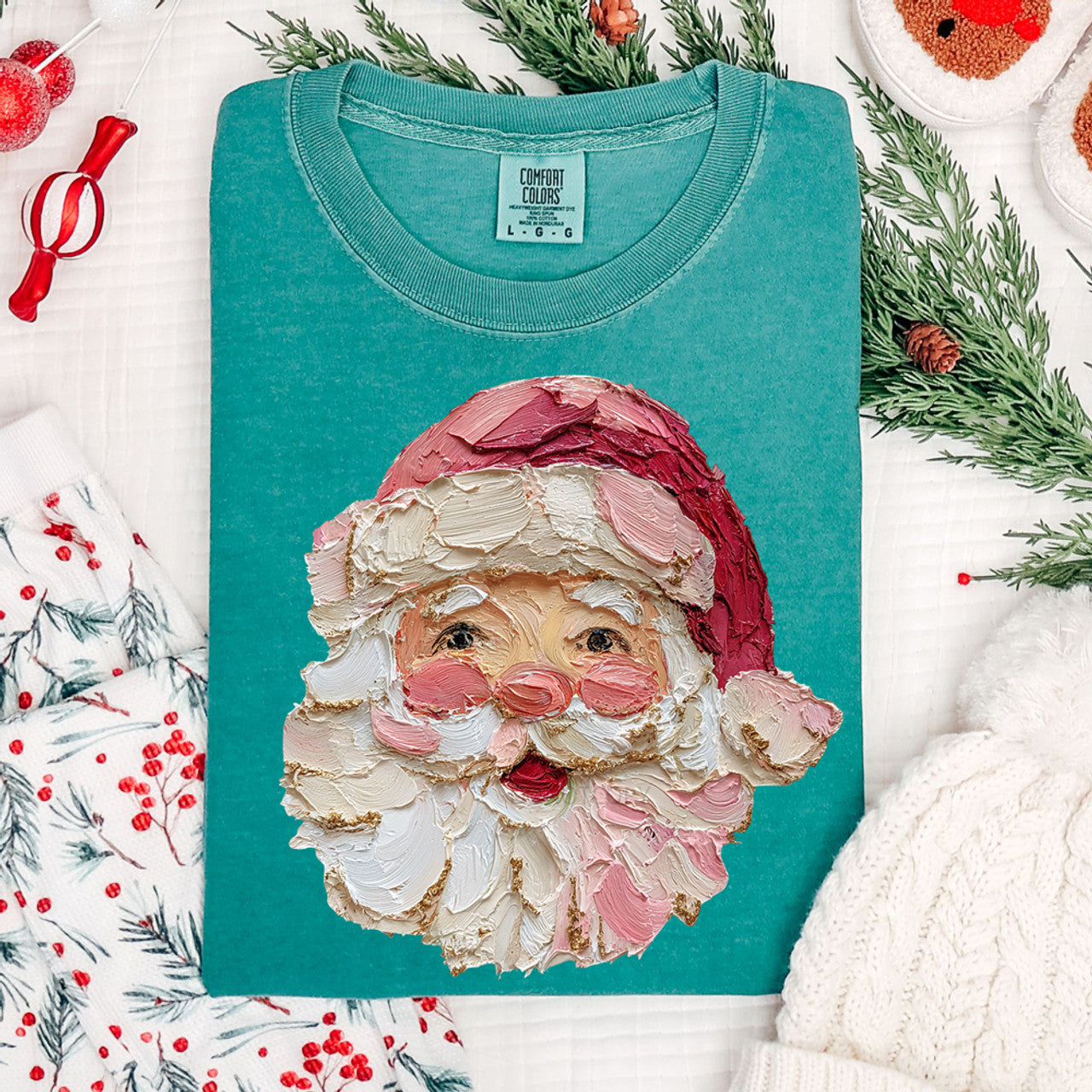 Faux Painted Santa Face Tee