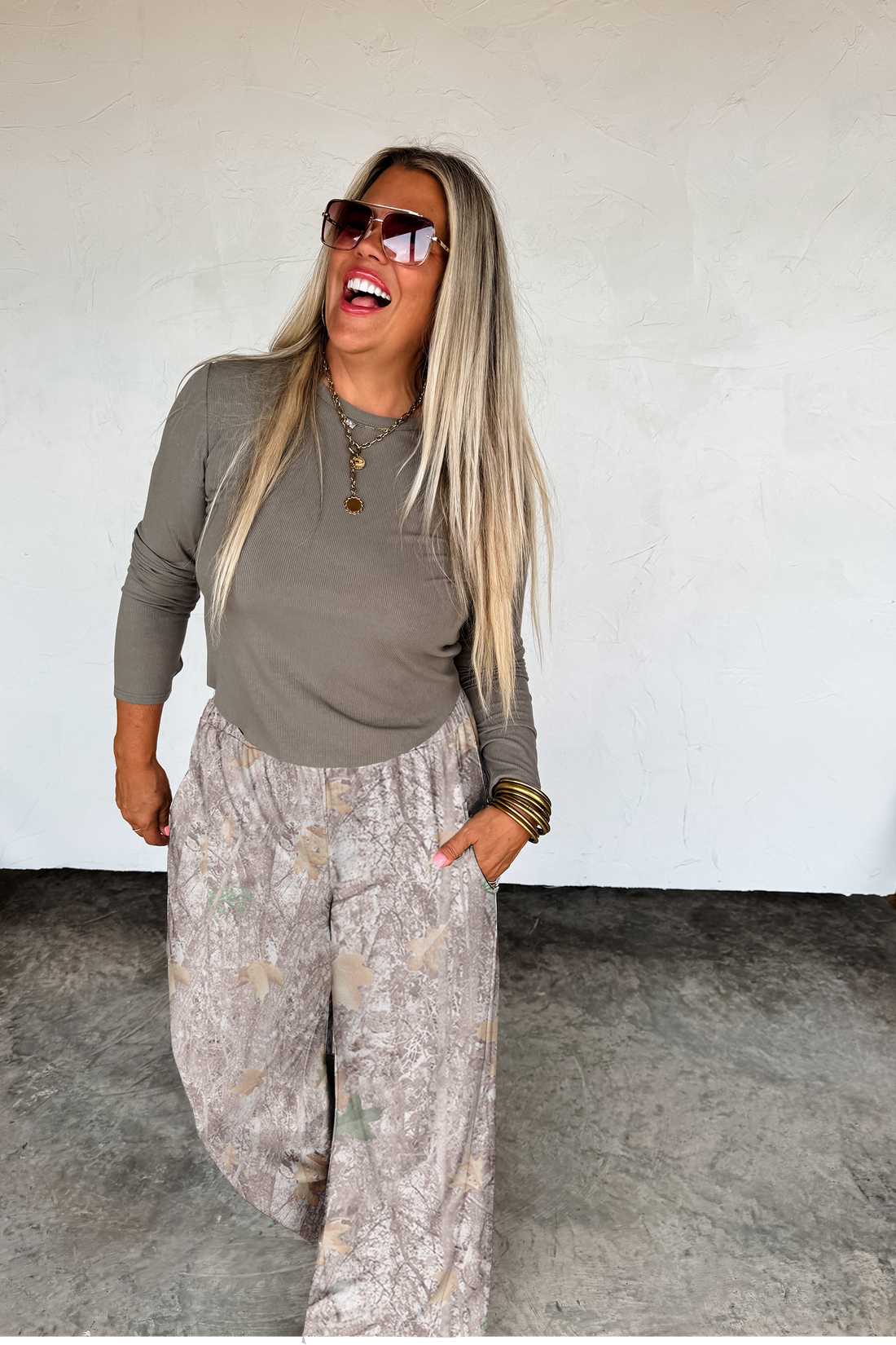 PREORDER- DRIFT AWAY WIDE LEG CAMO JOGGERS