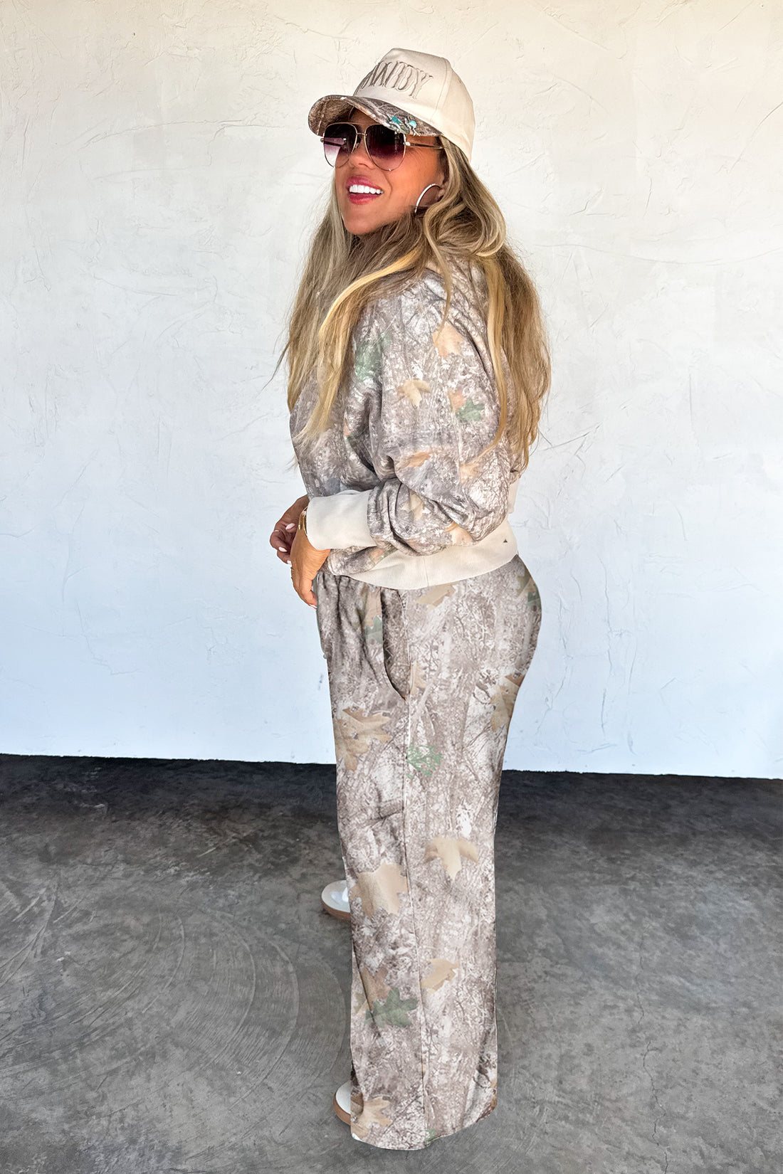 PREORDER- DRIFT AWAY WIDE LEG CAMO JOGGERS