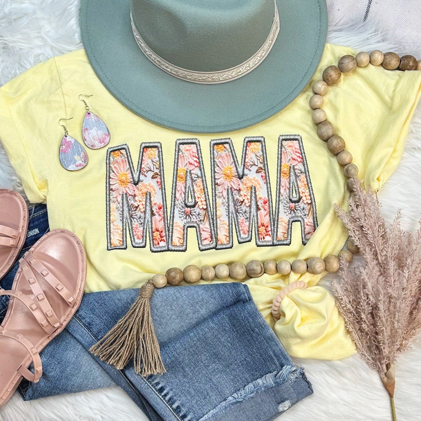 Faux Embroidered Mama Tee