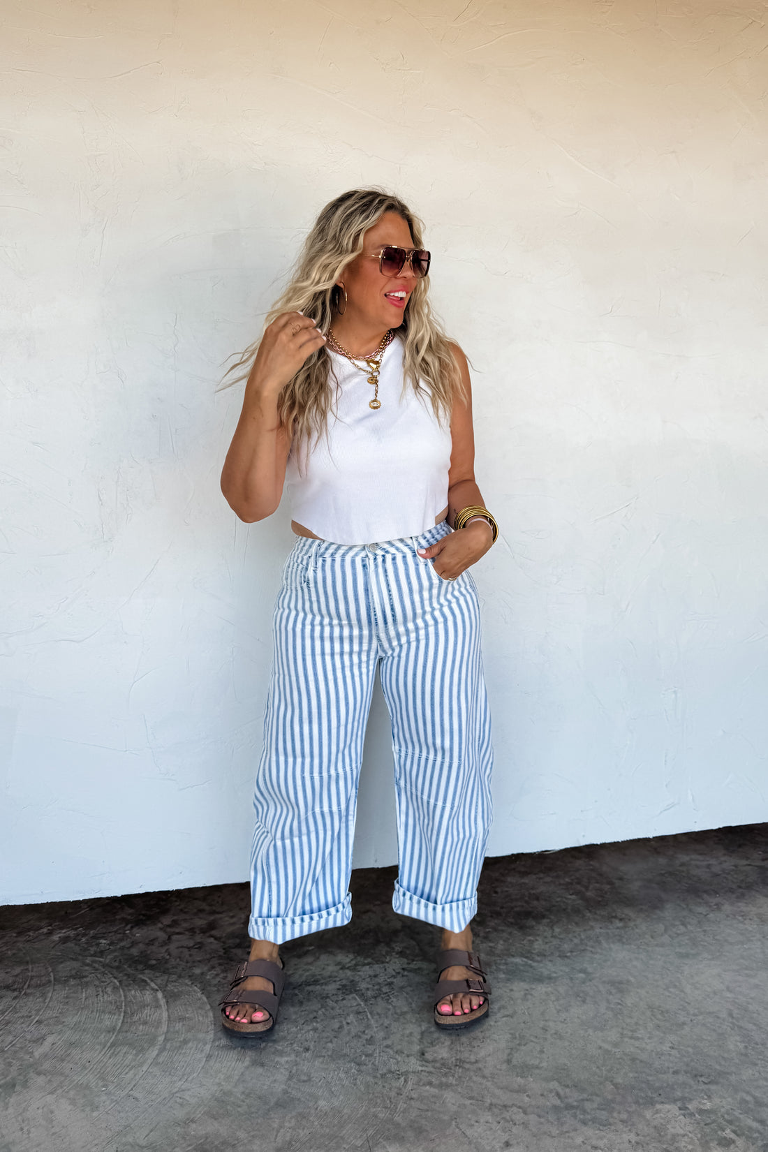 PREORDER- BEACHY STRIPE BARREL JEAN