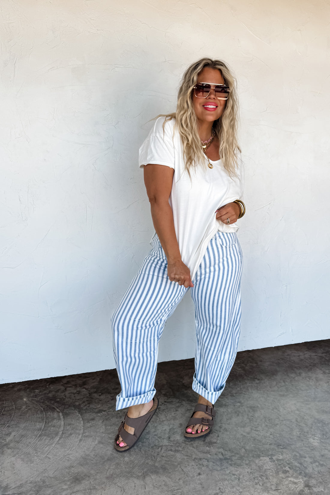 PREORDER- BEACHY STRIPE BARREL JEAN