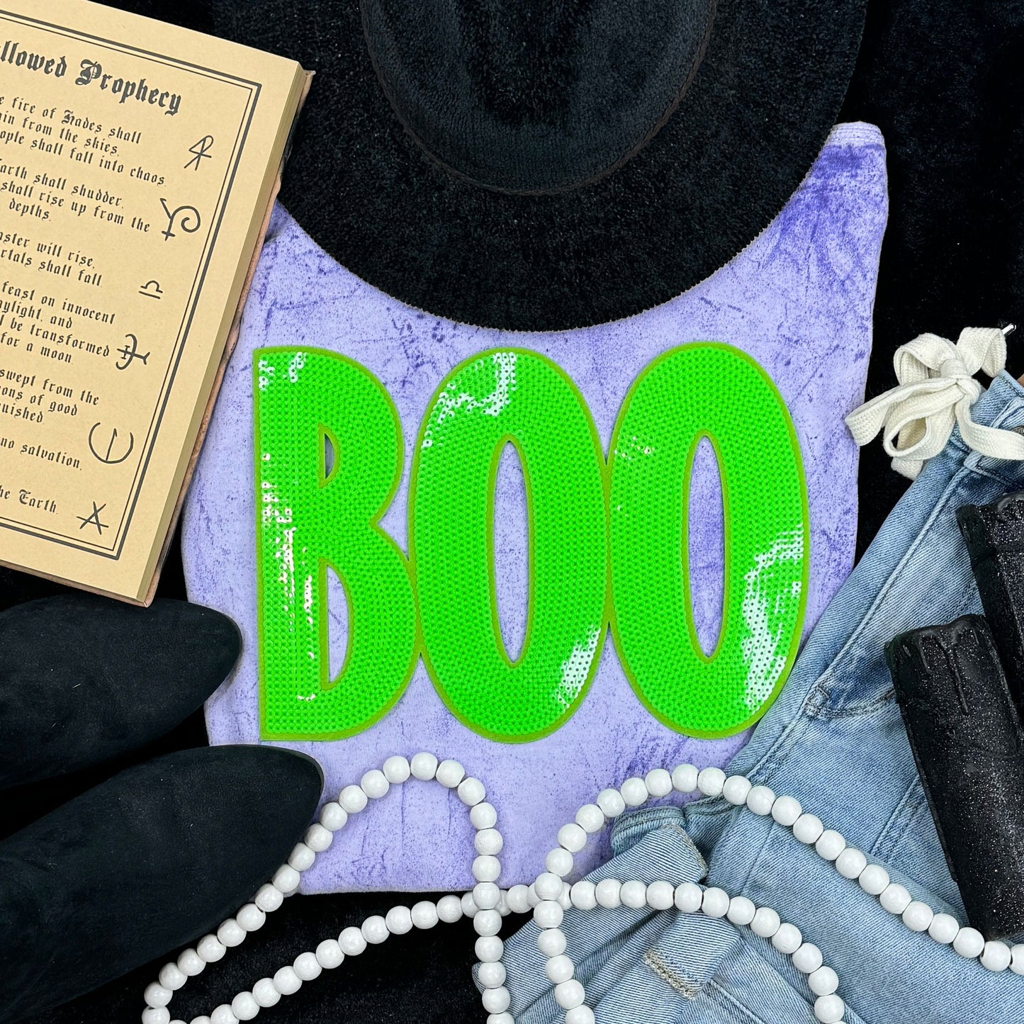 Neon Green Sequin BOO Patch Tee