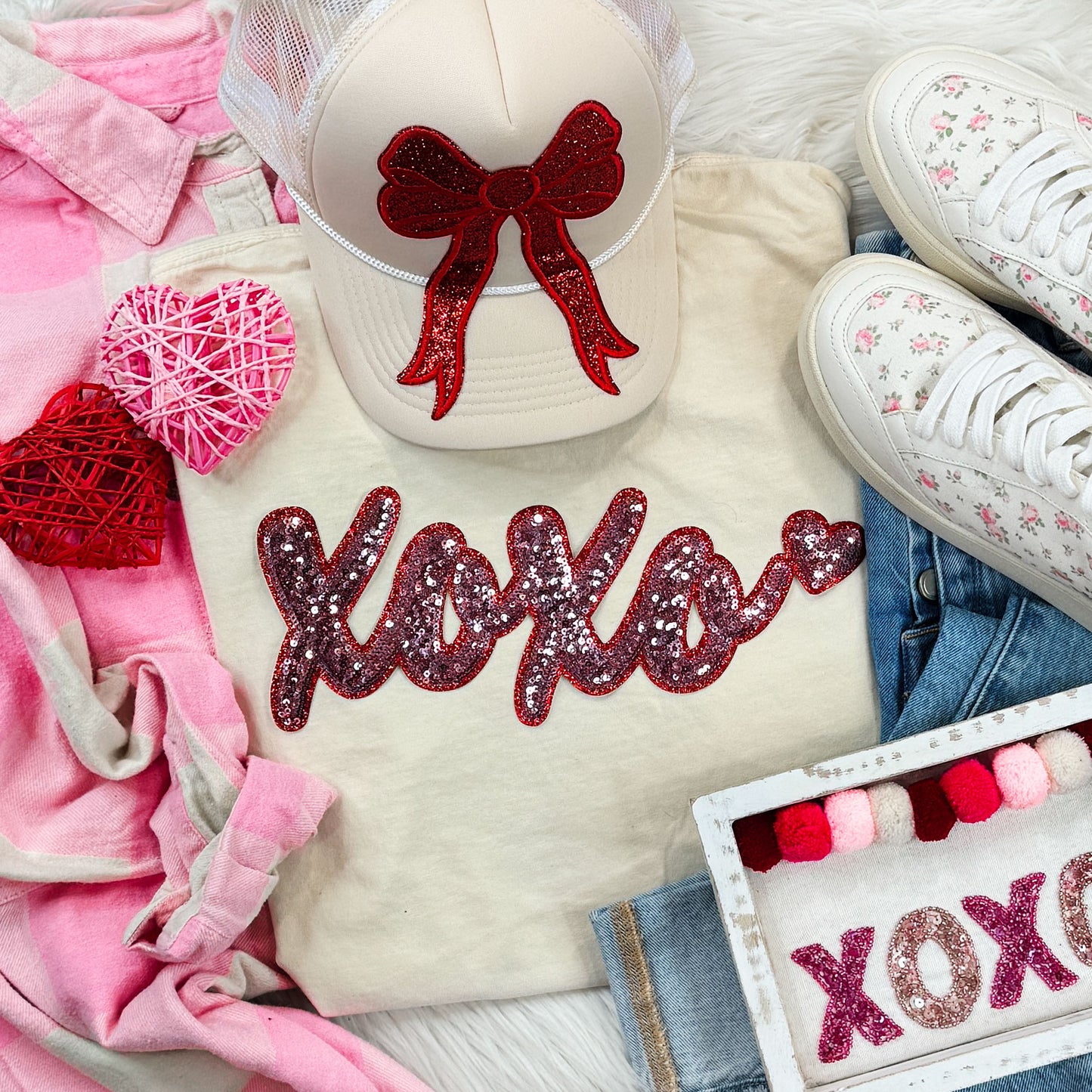 XOXO Pink Sequin Patch Tee