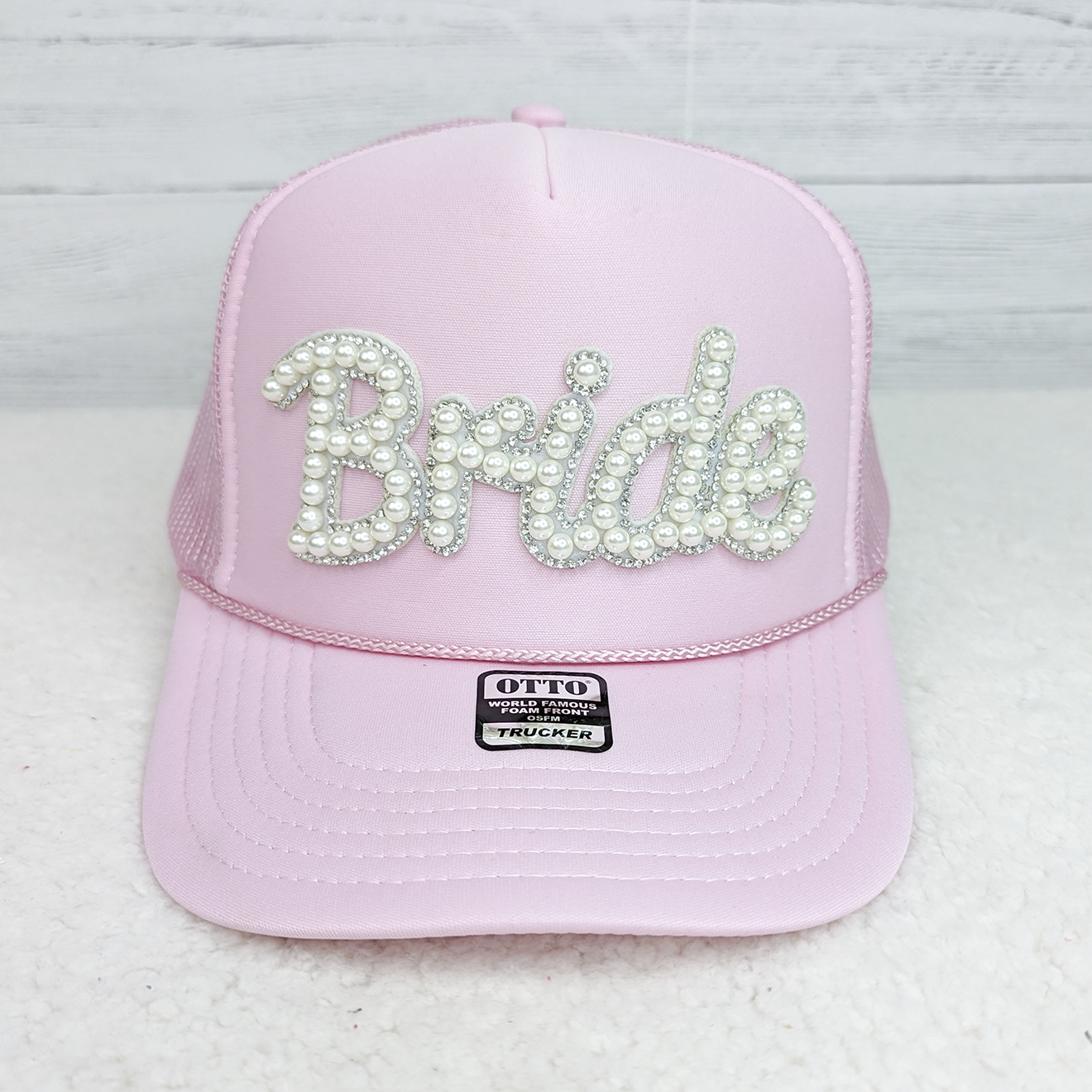 Pearl and Rhinestone BRIDE Pink Trucker Cap