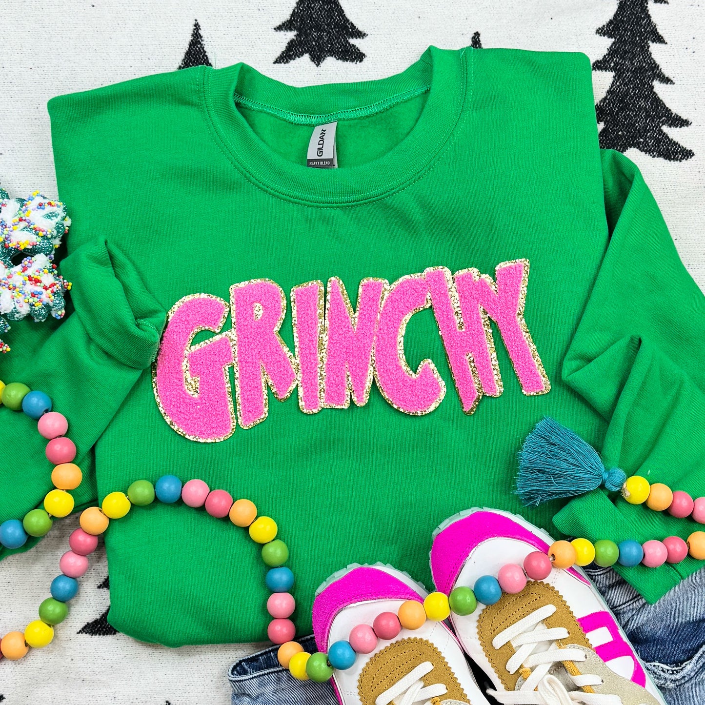 Grinchy Chenille Patch Heliconia Crewneck (3 Colors)