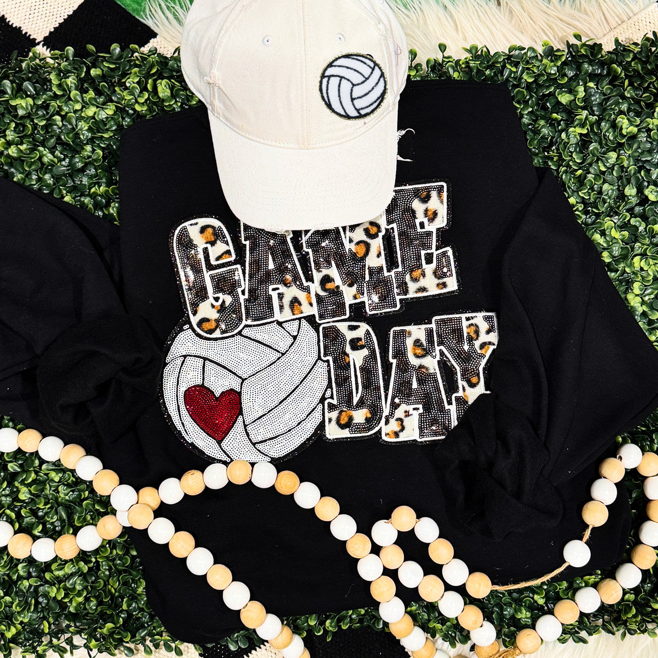 Volleyball Leopard & Sequins Sweatshirt/Tee