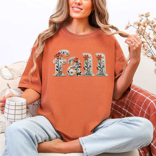Floral Fall Faux Embroidery Tee