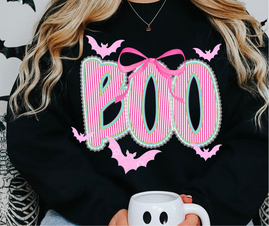 Boo Pink Seersucker Coquette Sweatshirt