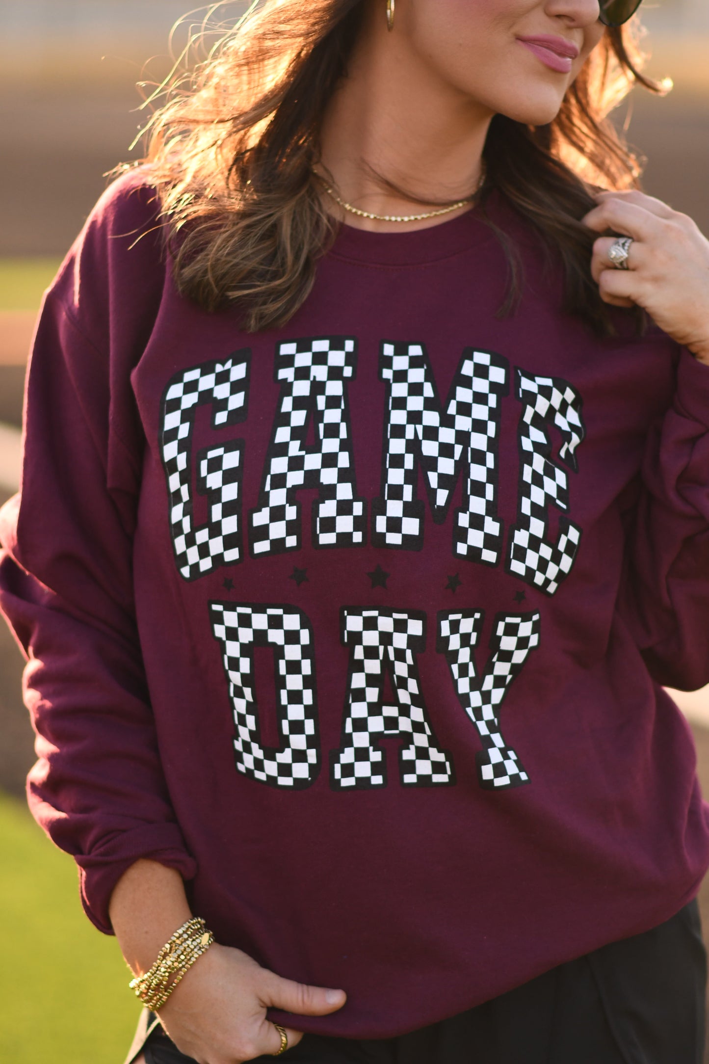 Maroon Checkered Game Day Sweatshirt