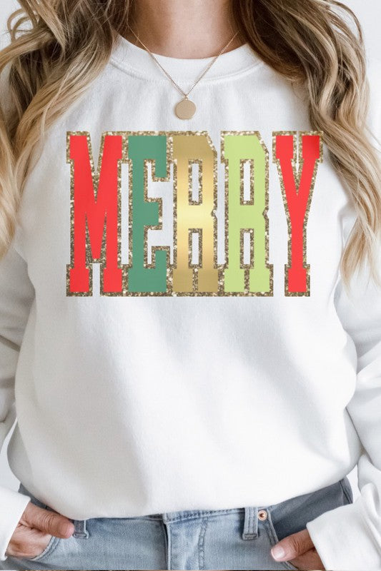 Merry Glitter Faux Chenille Patch Sweatshirt