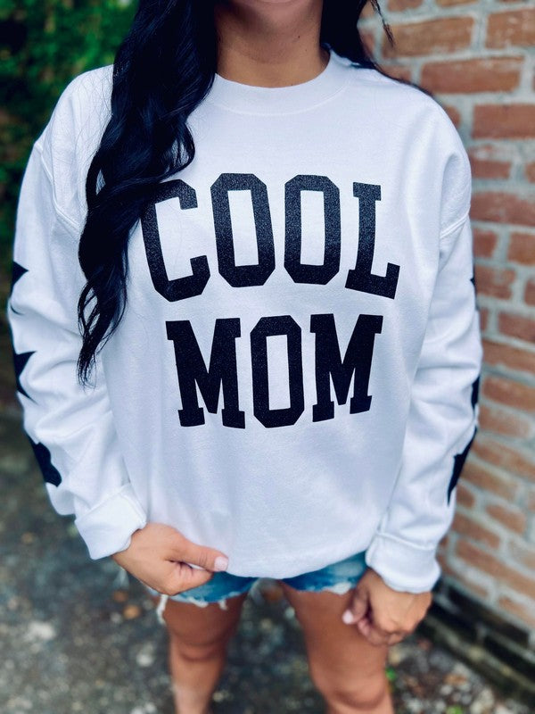 Cool Mom Glitter Sweatshirt With Sleeve Details