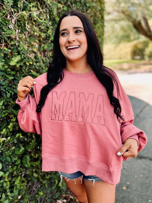Mama Embroidered Dash Forward Cropped Sweatshirt