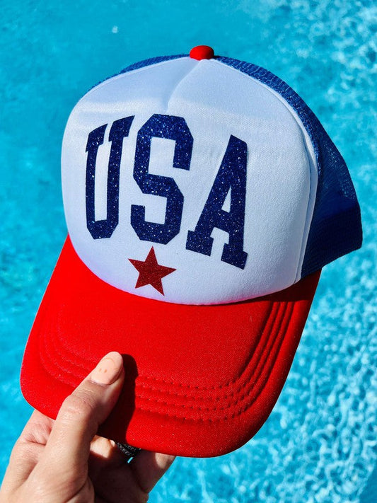 USA Star Glitter Trucker Hat