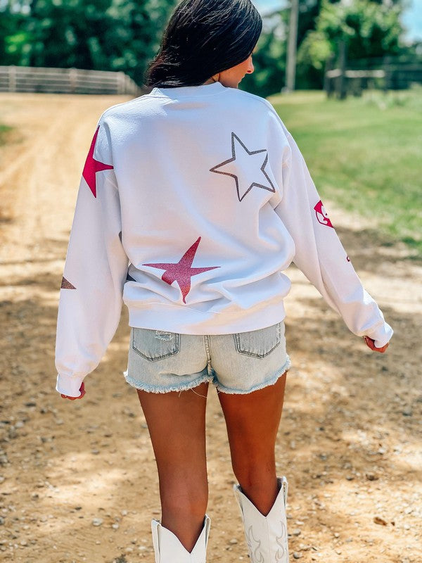 Western Boots And Stars Glitter Vinyl Sweatshirt