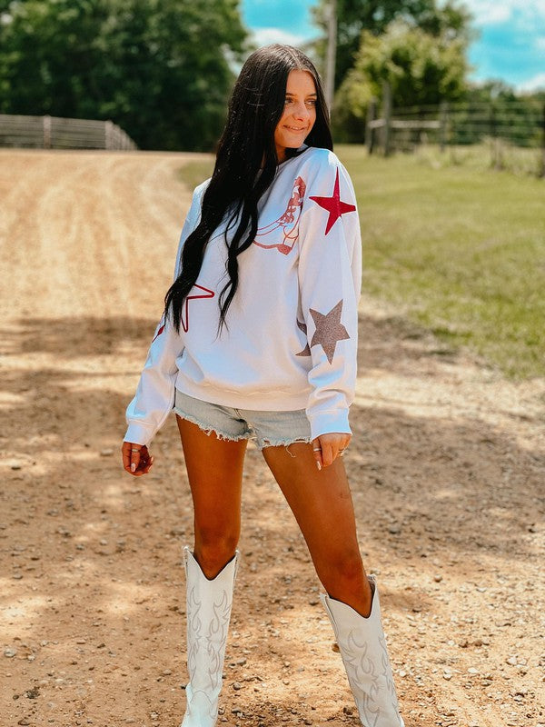 Western Boots And Stars Glitter Vinyl Sweatshirt