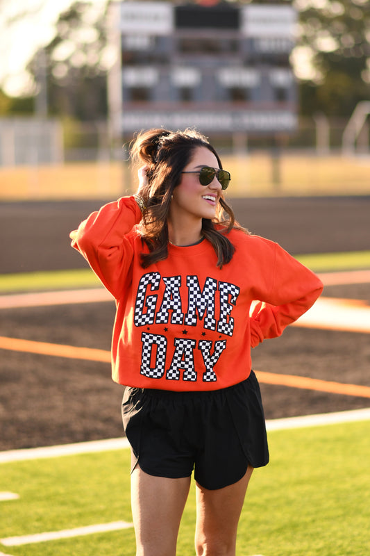 Orange Checkered Game Day Sweatshirt