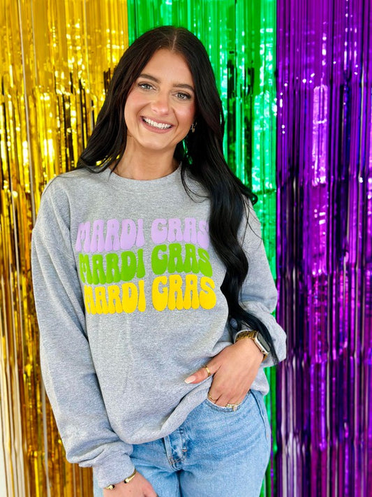 Mardi Gras Retro Wave Multi Color Puff Sweatshirt