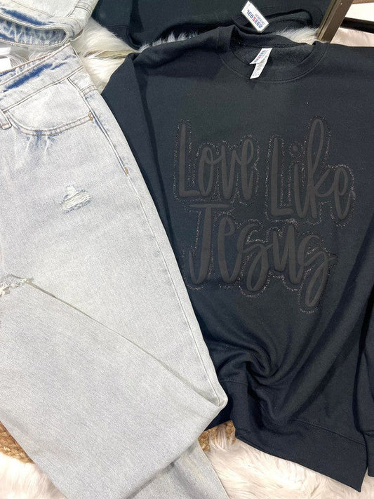 Love Like Jesus Puff/Glitter Combo Sweatshirt