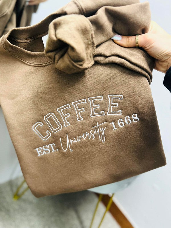 Coffee University Varsity Embroidered Sweatshirt