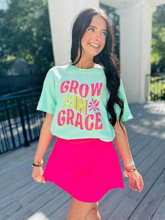 Grow In Grace Neon Floral Preppy Tee