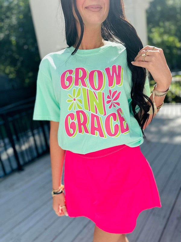 Grow In Grace Neon Floral Preppy Tee