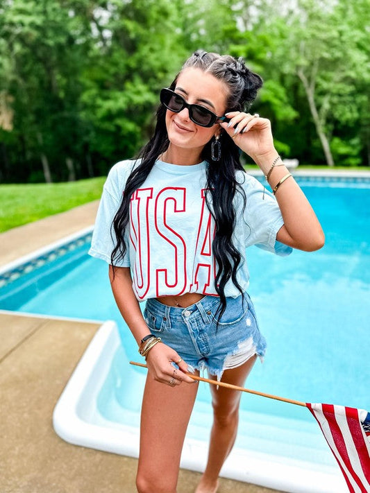 USA Patriotic Tall Outline Puff Tee