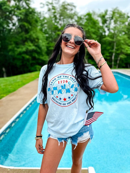Land Of The Free Checkered America Tee