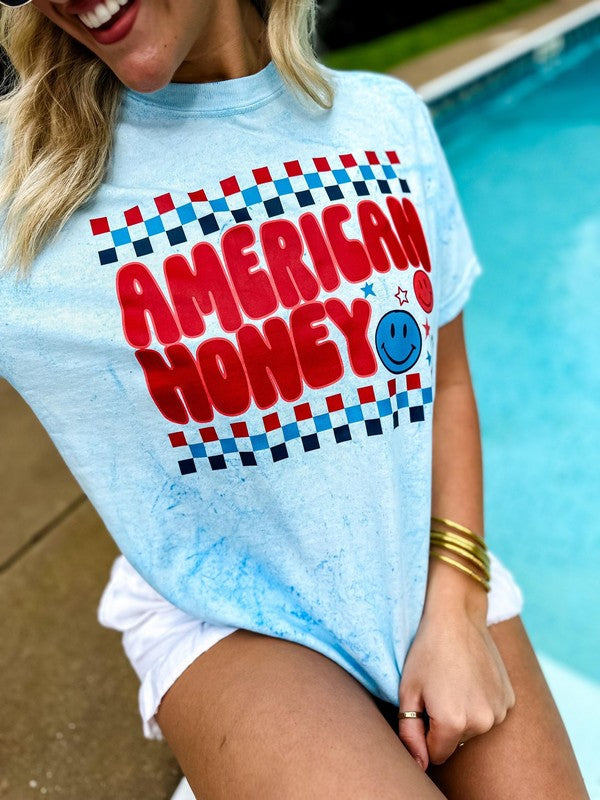 American Honey Happy Check Color Blast Tee