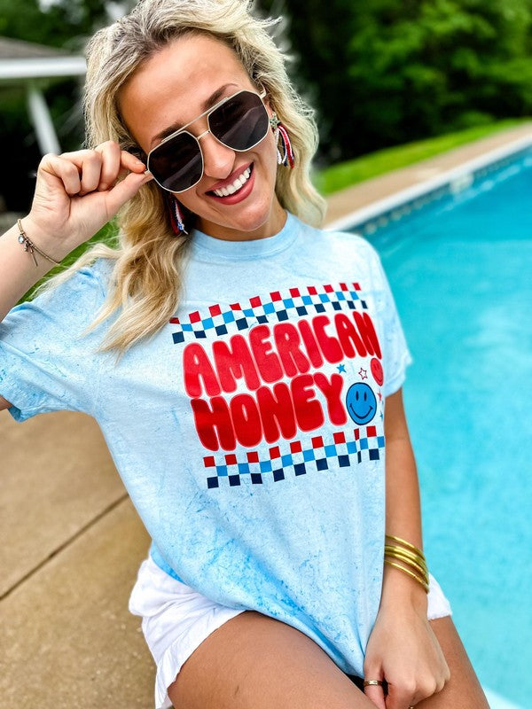 American Honey Happy Check Color Blast Tee