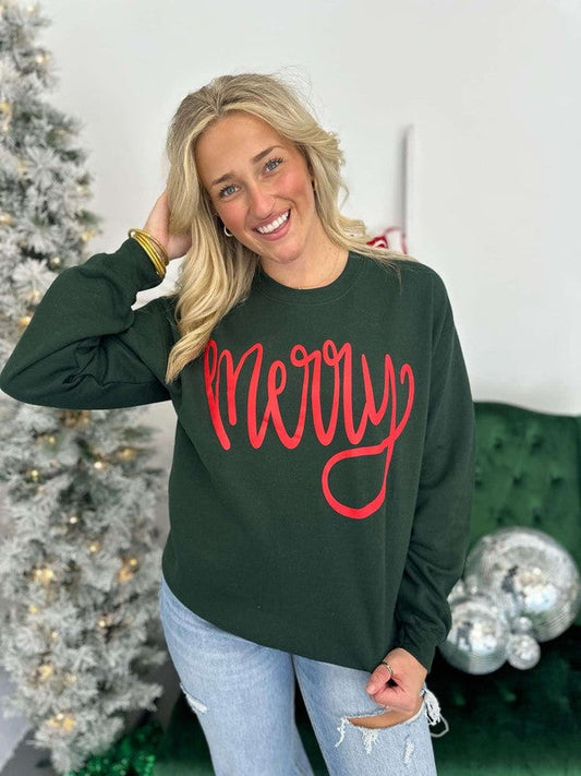 Jumbo Cursive Merry Puff Sweatshirt