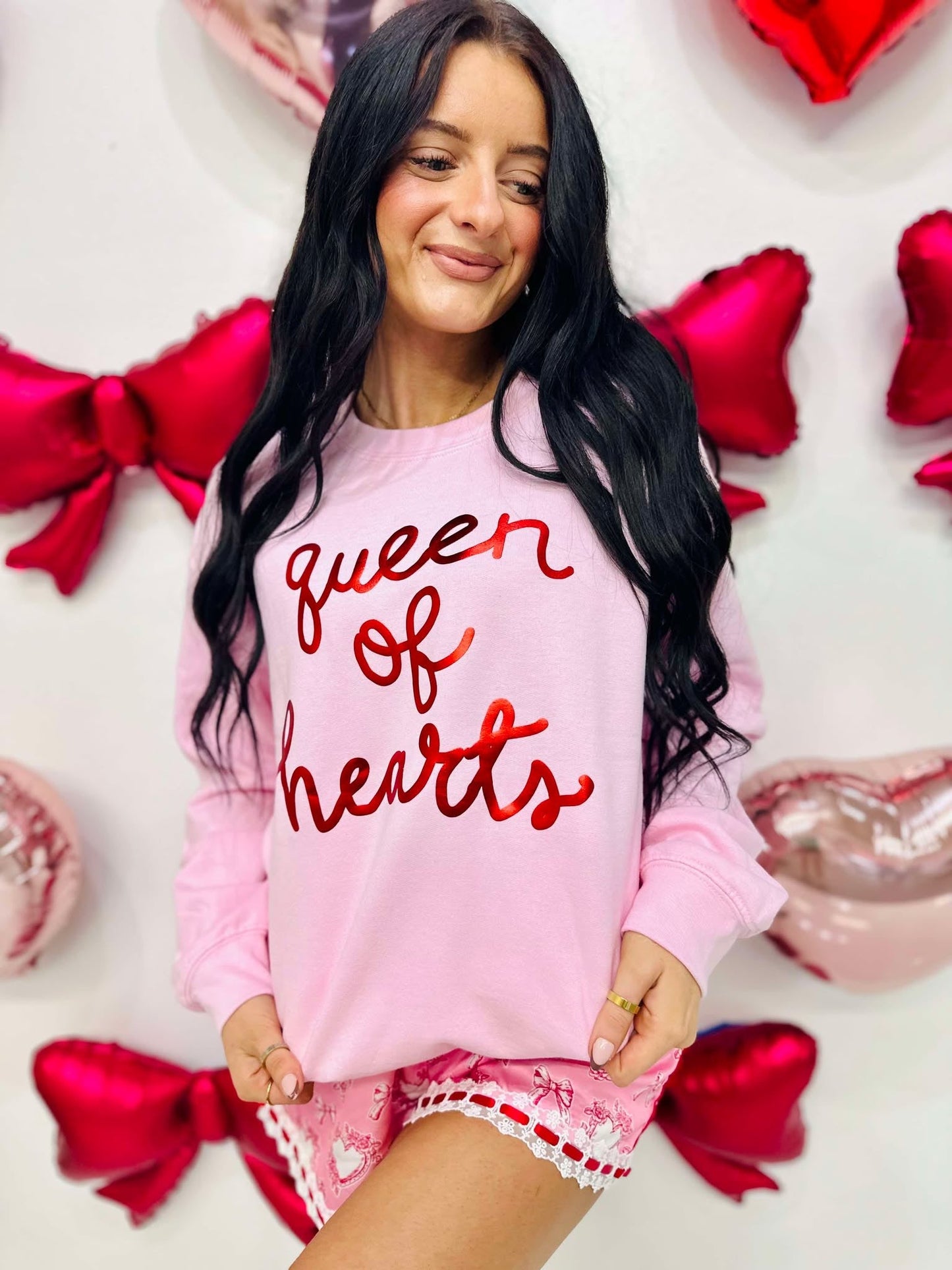 Queen Of Hearts Yarn Metallic Puff Sweatshirt