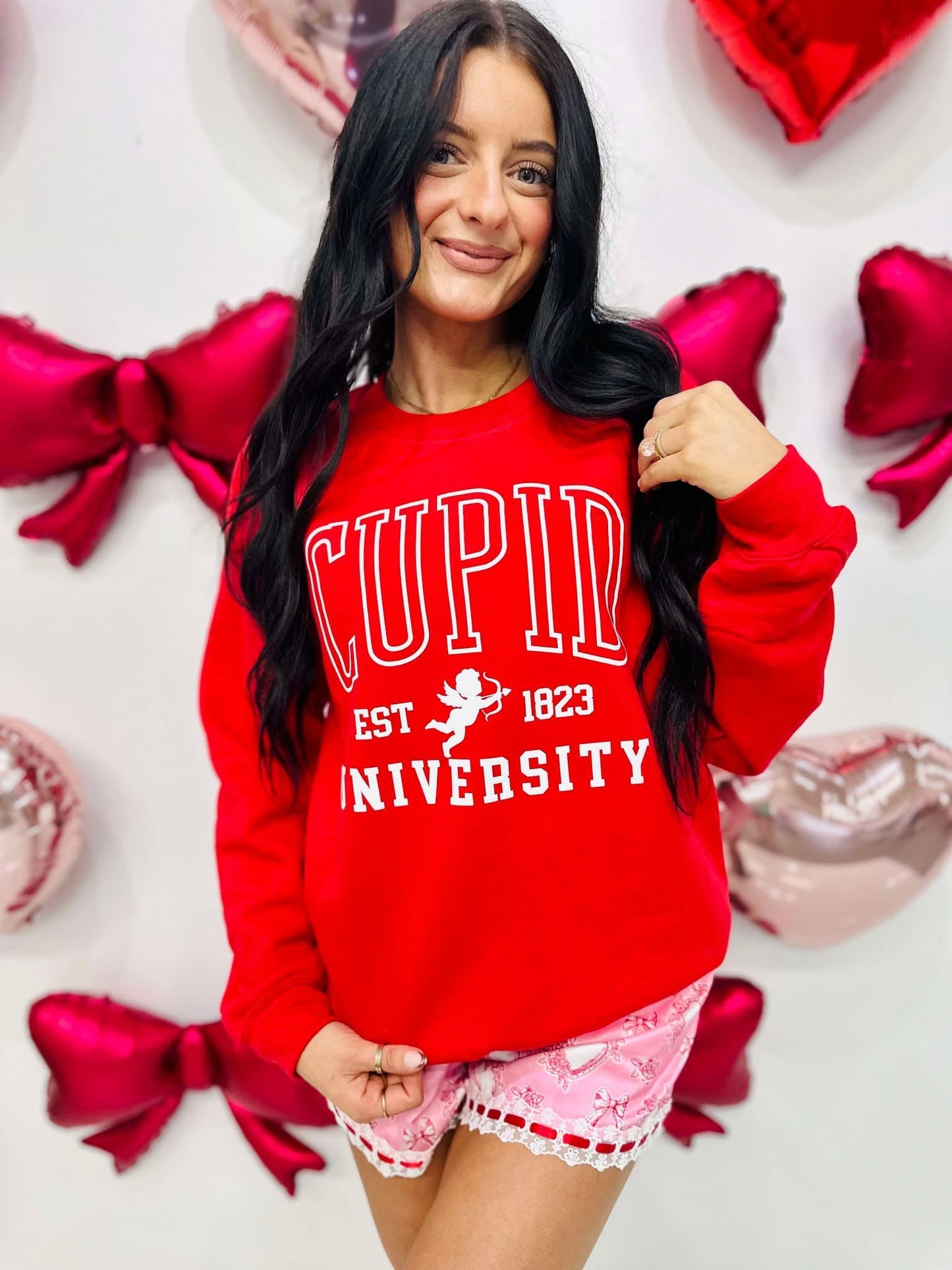 Cupid University White Puff Red Sweatshirt