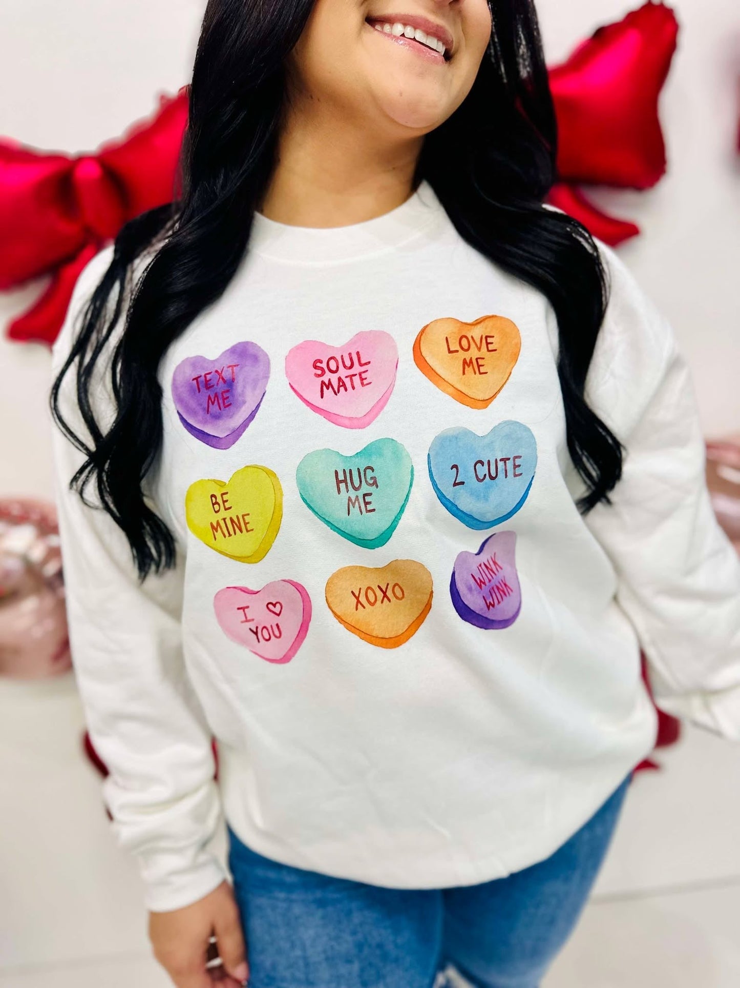 Watercolor Conversation Heart Candy Sweatshirt