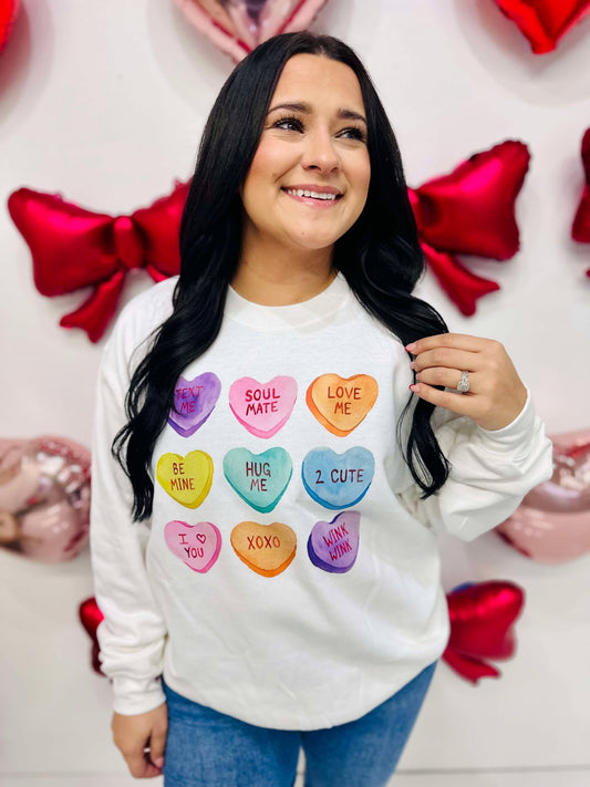 Watercolor Conversation Heart Candy Sweatshirt