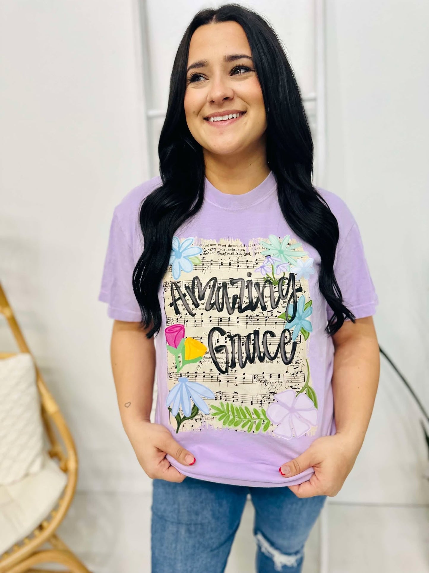 Amazing Grace Floral Hymn Paper  Tee