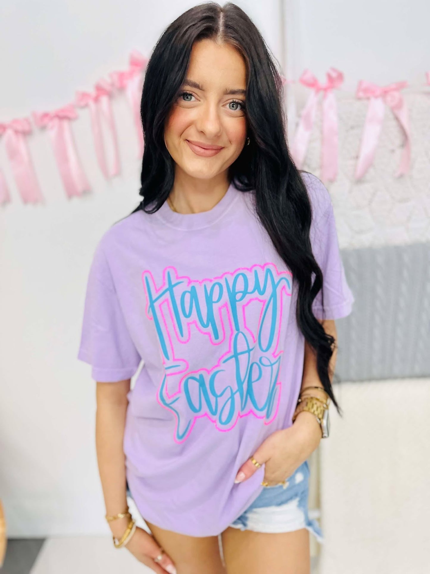 Happy Easter Double Puff/Glitter Tee