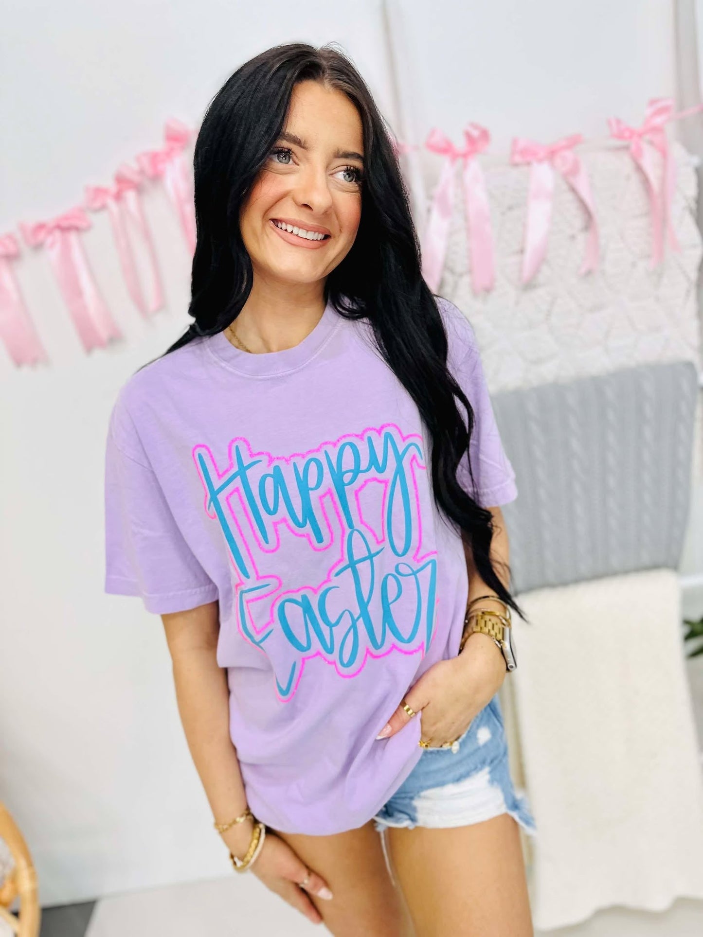 Happy Easter Double Puff/Glitter Tee