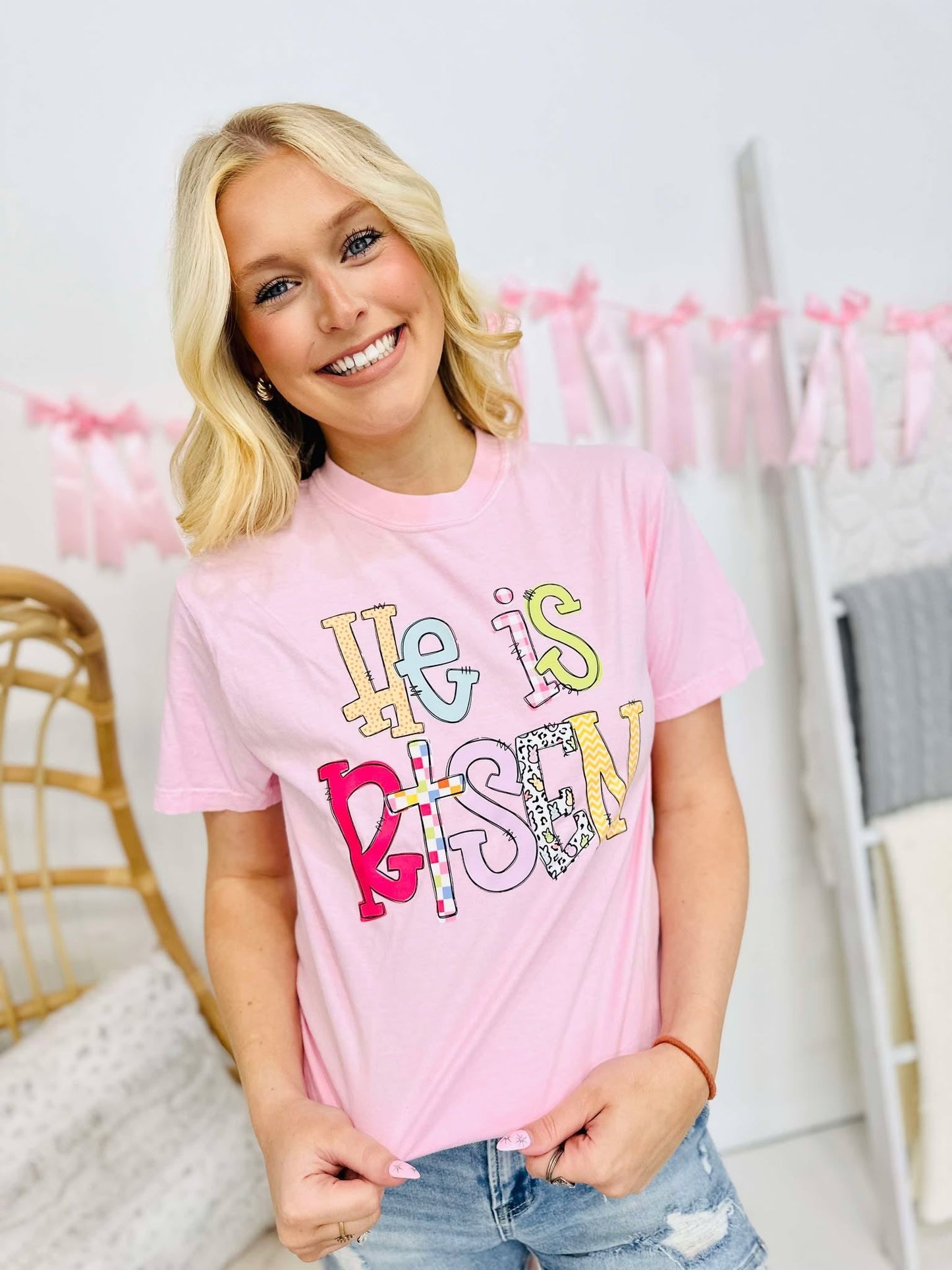 He Is Risen Easter Patchwork DTF Tee